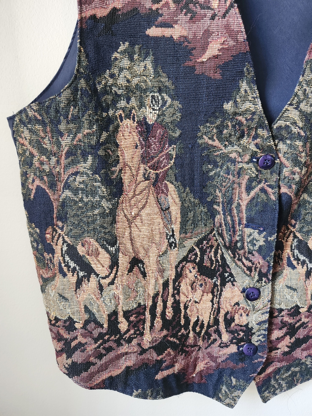 Tabi 90's Navy Cross Stitch Tapestry Equestrian Vest - Picture 7 of 11